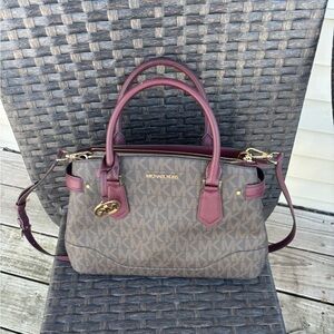 Michael Kors Burgundy and Brown Signature Satchel
